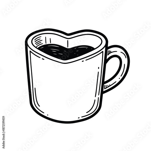 Heart Shaped Coffee in Mug Illustration.