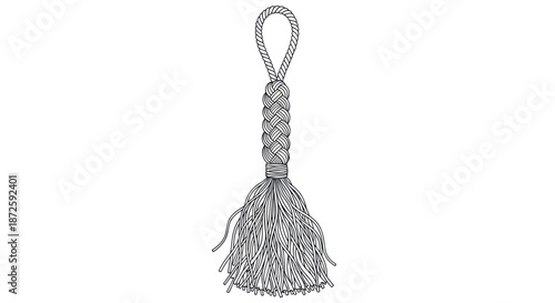 Decorative Tassel Illustration with Braided Rope and Fringe Detail