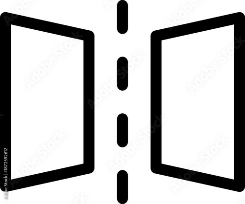Simple black and white icon of two rectangles with a vertical line
