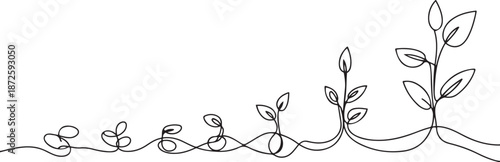 Continuous one line drawing plant seeds grow on the earth. World environment day concept. one line Art icon drawing vector