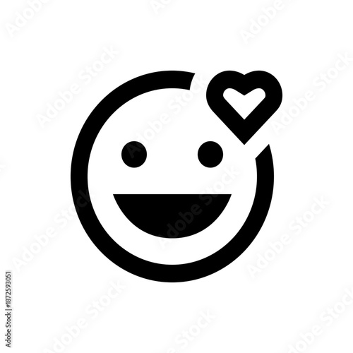 A smiling face with a heart above it, symbolizing love and happiness in a simple, flat vector graphic design