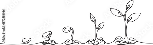 Continuous one line drawing plant seeds grow on the earth. World environment day concept. one line Art icon drawing vector