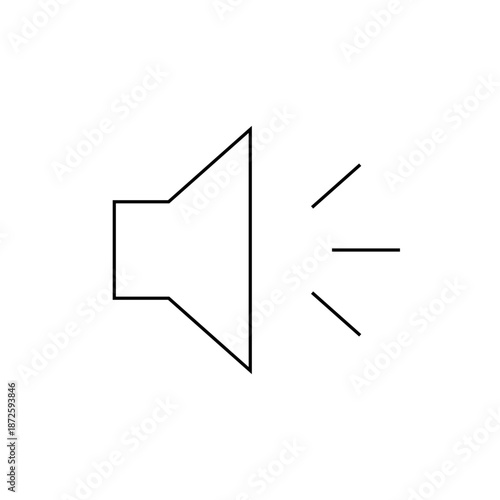A minimalist vector graphic of a speaker icon with sound waves