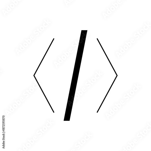 A minimalist vector graphic illustration of a forward slash symbol with angular brackets on either side