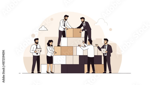 Teamwork building blocks, business collaboration, success strategy, team cooperation