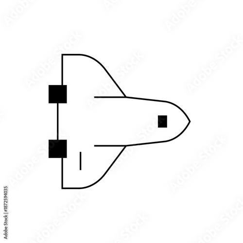 A minimalist vector graphic illustration of a spaceship with solar panels in a flat design style