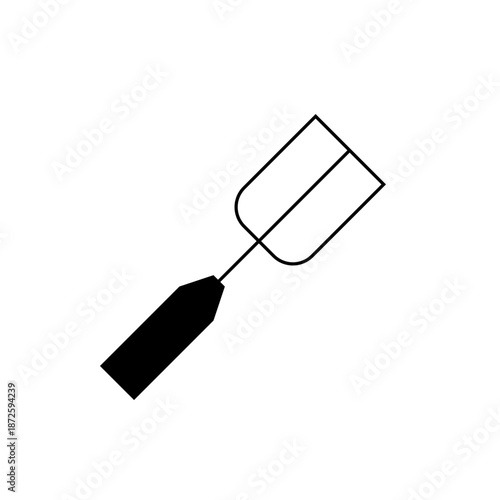 A minimalist vector graphic illustration of a shovel with a black handle and metal scoop