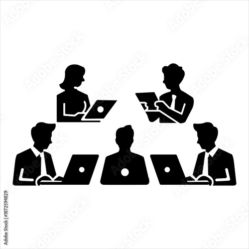 Abstract Startup Office Teamwork Business Meeting Unity Black and White Logo Icon