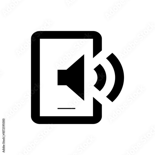 A minimalist vector graphic of a smartphone with a speaker icon and sound waves emanating from it