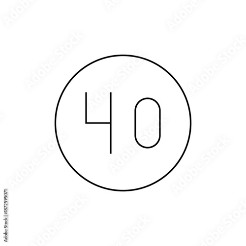 A minimalist vector graphic of the number 40 enclosed in a circle