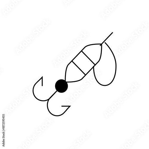 A minimalist vector illustration of a fishing hook with a lure