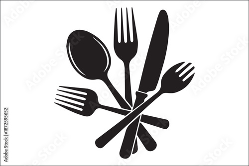 Black Silhouette of Spoon Fork and Knives on White Background
Cutlery Silhouettes Set – Spoon Fork and Knife Illustration