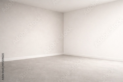 Minimal White Corner Interior Background with Grey Floor and Copy Space
