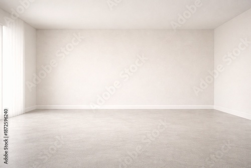 Minimal White Wall Interior Background with Grey Floor and Copy Space