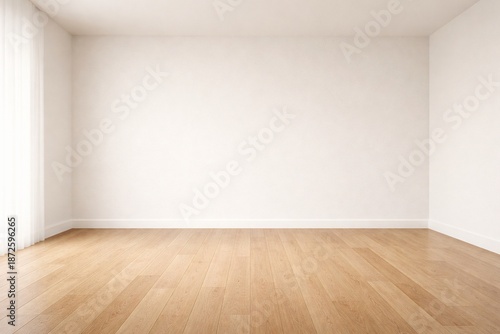 Minimal White Wall Interior Background with Wooden Floor and Copy Space