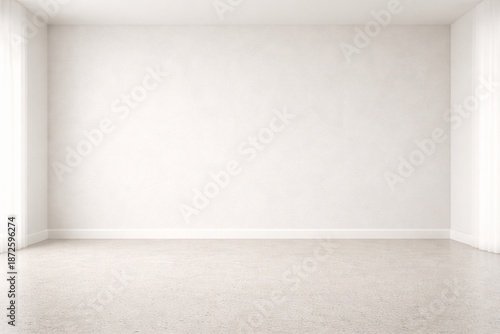 Minimal White Wall Interior Background with Symmetric Perspective and Copy Space