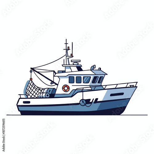 Fishing Boat Illustration on White Background