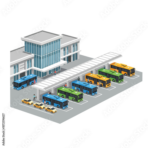 Public Transportation Hub with Buses at Station