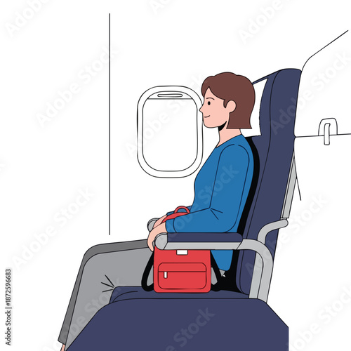 Woman Sitting on an Airplane Seat