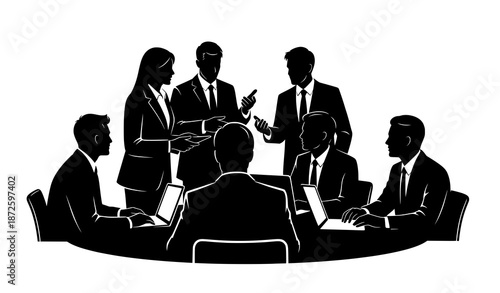 Business Strategy Meeting Silhouette Vector Icon Set