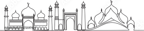 Stunning architecture of the Islamic Republic of Pakistan. Variety of cultural, religious and historical buildings. one line Art icon drawing vector
