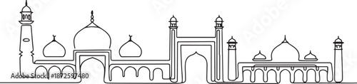 Stunning architecture of the Islamic Republic of Pakistan. Variety of cultural, religious and historical buildings. one line Art icon drawing vector