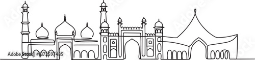 Stunning architecture of the Islamic Republic of Pakistan. Variety of cultural, religious and historical buildings. one line Art icon drawing vector