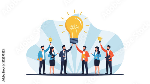 Teamwork Inspires Big Ideas: Diverse People Holding Lightbulbs, Symbolizing Innovation