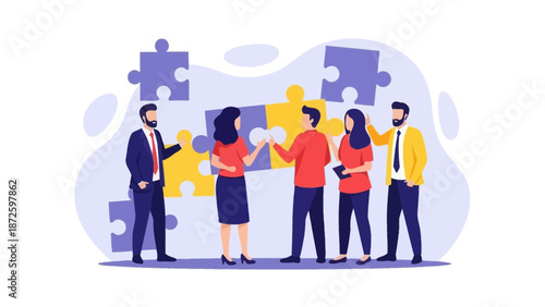 Diverse Team Collaborating on Puzzle Pieces for Business Solution