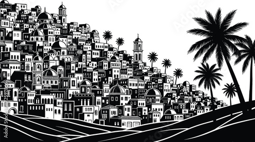 Elegant silhouette of a woman sitting on a park bench, featuring long wavy hair, high heels, fashion style, and minimalist black white vector,