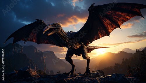 Pteranodon flying in the beautiful morning sky　美しい朝焼けの空を飛行するプテラノドン