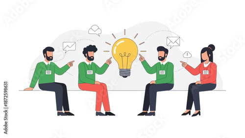 Team Brainstorming for New Ideas, Lightbulb Innovation Concept