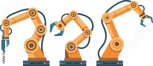Industrial robotic arms automation concept illustration showing factory manufacturing robots, mechanical manipulators, smart production technology, assembly line efficiency