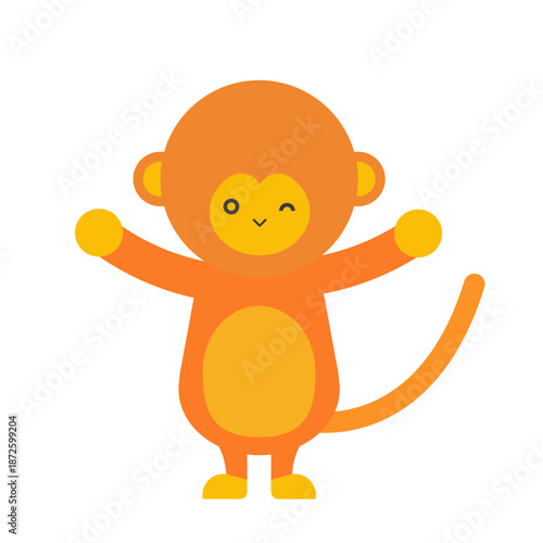両手を広げて立っているかわいいサルのイラスト