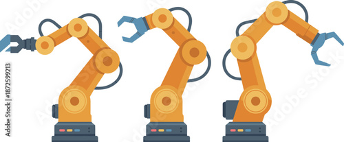 Industrial robotic arms vector illustration representing factory automation manufacturing technology mechanical manipulators assembly line production efficiency innovation concept design industry