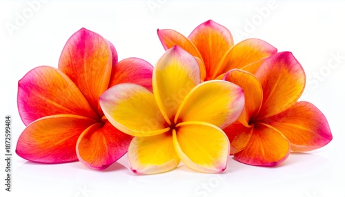 Vibrant Plumeria Blossoms - A Tropical Floral Arrangement on White.