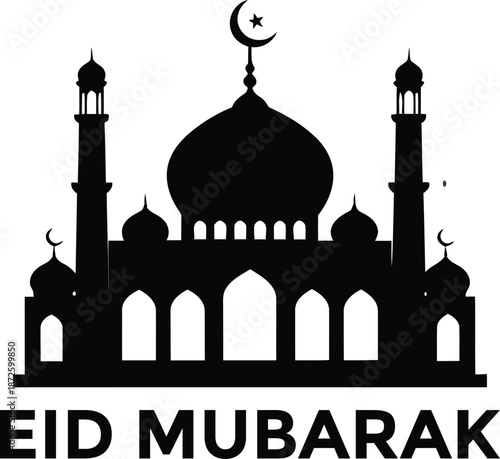 Taj Mahal Eid mubarak vector silhouette with dome minarets and mosque in India
