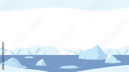 Serene icy landscape with floating icebergs in calm waters