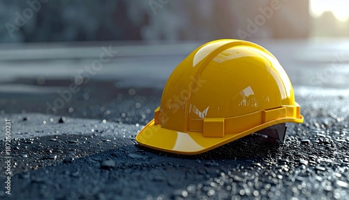 Yellow Hard Hat on Construction Site - Safety First.