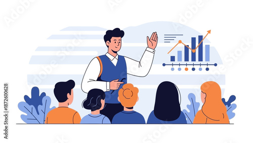 Business Presentation: Speaker Teaching Audience About Growth Charts