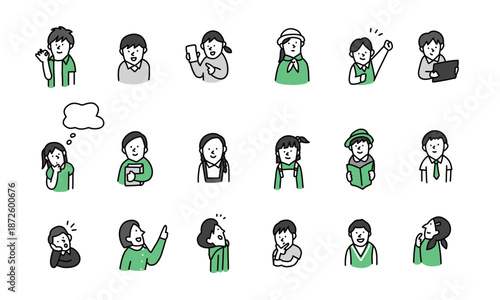 笑顔やポーズのアバターアイコンセット　小学生