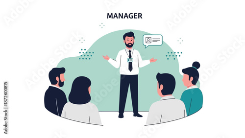 Manager Leading Team Meeting Presentation in Modern Office