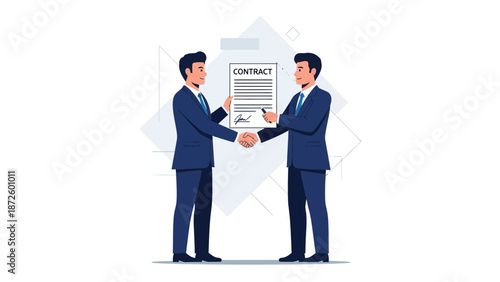 Businessmen Shaking Hands Signing Contract Agreement Partnership Deal Corporate Success