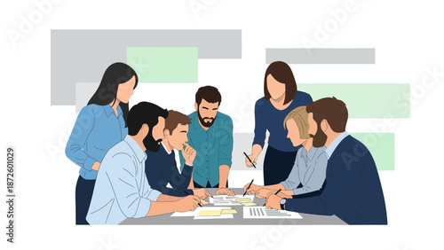 Diverse Team Collaborating on Strategy Meeting Around Table with Documents