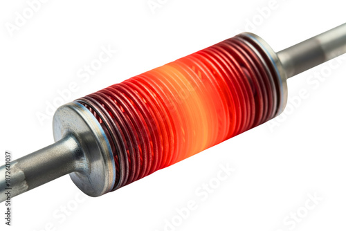 Glowing red electric heating coil cylinder component isolated with transparent background