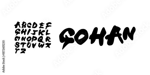 Hand Drawn Font Uppercase Only. Stylish Rough Brush Font with Japanese Inspired Typography. Playful Anime Style Lettering. Decorative serif vintage modern design vector illustration.