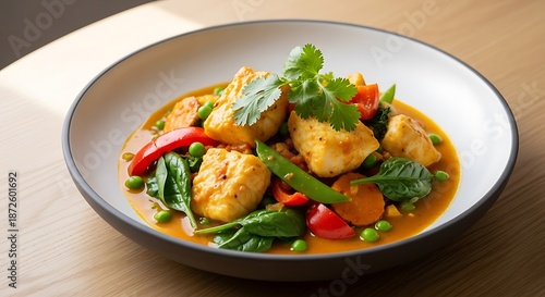 Delicious Fish Curry with Vegetables in a Bowl.
