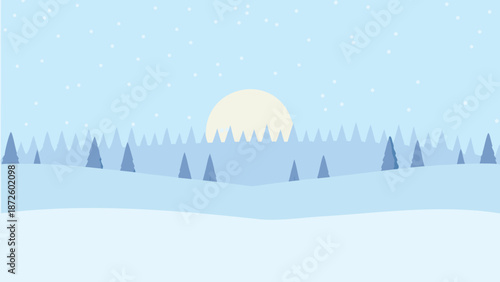 Serene winter landscape with snow covered trees under moonlight
