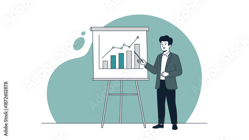 Businessman Presenting Growth Chart on Flip Chart - Business Presentation