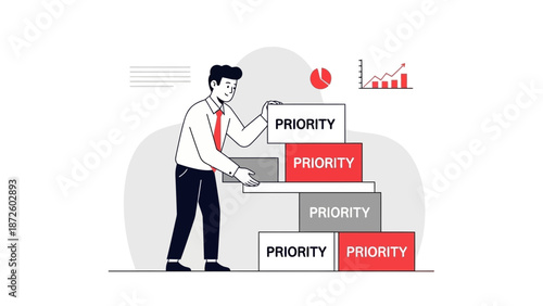 Business Man Arranging Priority Steps for Success Strategy